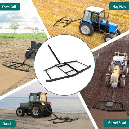Goplus 74" Wide Driveway Drag, Tow Behind Landscape Leveling Rake w/Reinforced Bars, Driveway Grader for ATV, UTV, Heavy-Duty Garden Lawn Tractors Gravel Level for Soil, Sand, Gravel Roads (74 in) - size: 74 in