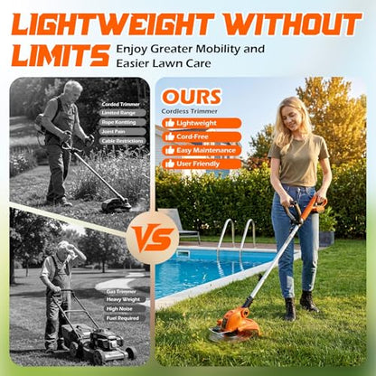 Weed Wacker Eater Electric String Trimmer Battery Powered Lawn Trimmer - color: Orange