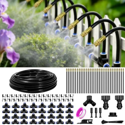 100FT Drip Irrigation Kit, 32 360° Copper Nozzles, Garden Watering System - size: 100FT