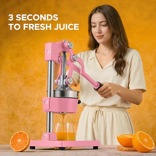CO-Z Manual Citrus Juicer, Heavy-Duty Manual Juicer with Conical & Flat Pressure Plates, Professional Lemon Squeezer for Orange Pom Lime Lemon Juice, Dishwasher Safe Juice Press, Pink - color: Pink