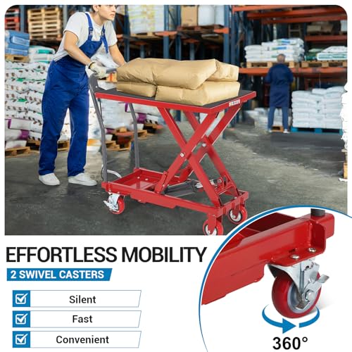 Hydraulic Lift Table Cart, 330lbs Capacity 28.5 in Lifting Height - color: Red