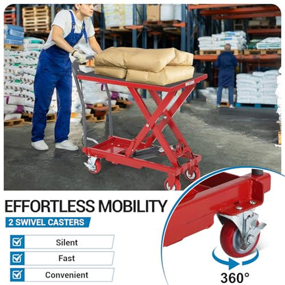 Hydraulic Lift Table Cart, 330lbs Capacity 28.5 in Lifting Height - color: Red