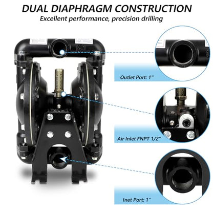 Dollate QBY4-25L Air Operated Double Diaphragm Pump 1 inch Inlet/Outlet