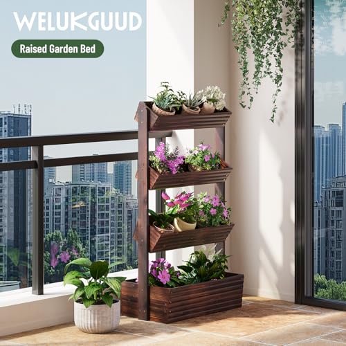 4-Tier Vertical Wooden Raised Garden Bed, herb garden planter, Carbonized - color: Carbonized, size: 4-Tier
