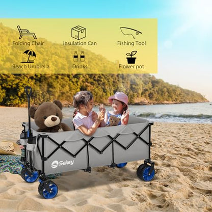 Sekey 300L Extended Collapsible Wagon, 660 lb Capacity, 48 in Long - color: Light Gray