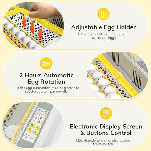 36-60 Egg Incubator with Automatic Egg Turning and Humidity Control, Chicken Egg Incubator with Digital Display, Adjustable Egg Incubators for Hatching Eggs Include Chicken Duck Quail Eggs