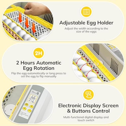 36-60 Egg Incubator with Automatic Egg Turning and Humidity Control, Chicken Egg Incubator with Digital Display, Adjustable Egg Incubators for Hatching Eggs Include Chicken Duck Quail Eggs