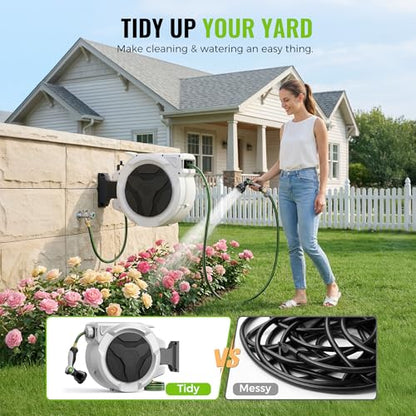 100ft Retractable Garden Hose Reel 1/2" with 10-Function Nozzle - color: Black & White