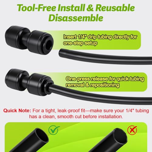 Quick Connect 1/4" Drip Irrigation Coupling Fitting: 32 Pieces Push to Fit Drip Line Coupler Parts for 1/4-Inch Tubing Leak Free Dripline Hose Connectors for Garden Lawn Sprinkler System - size: 1/4" Coupling-32P