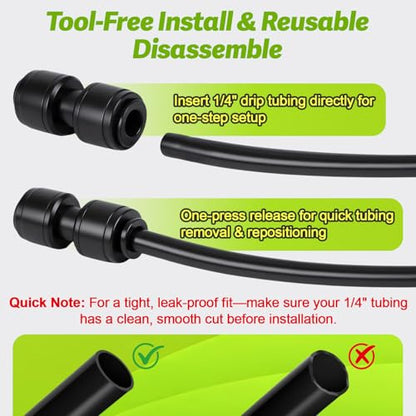 Quick Connect 1/4" Drip Irrigation Coupling Fitting: 32 Pieces Push to Fit Drip Line Coupler Parts for 1/4-Inch Tubing Leak Free Dripline Hose Connectors for Garden Lawn Sprinkler System - size: 1/4" Coupling-32P