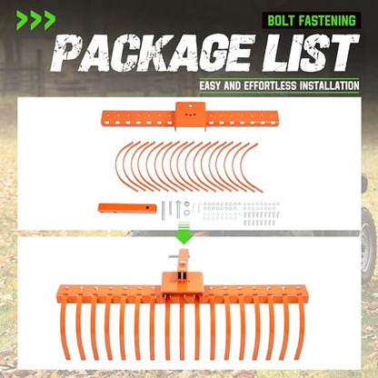 48" Tow Behind Rake 2" Receiver ATV UTV Tractors Heavy-Duty Steel Orange