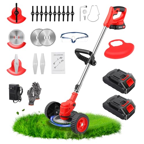 ALSO GO 24V Electric Weed Wacker with Wheels, Grass Trimmer Cordless - color: Bright Red