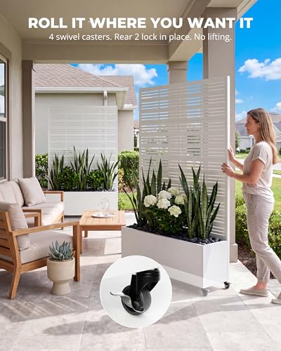 Privacy Planter Box with Trellis, 73 in Tall Metal Screen, White - color: Matte White