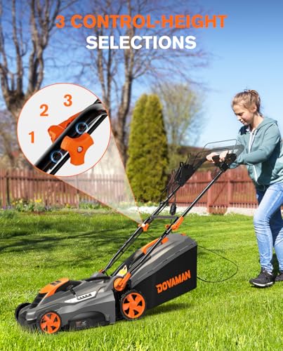 DOVAMAN 13 Amp 16" Lawn Mower, 98% Collection w/13.2-Gallon Bag