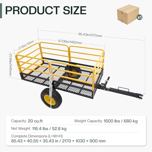 Jocisland 1500 LBS ATV UTV Tow Behind Dump Cart