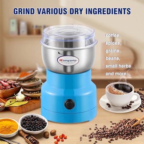 Moongiantgo Mini Coffee Grinder Electric 200W 10s Fast Grinding - color: Blue