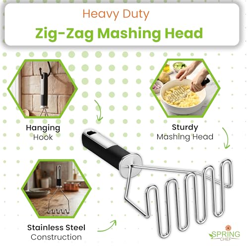 Spring Chef Stainless Steel Potato Masher, Heavy Duty Mashed Potato Smasher