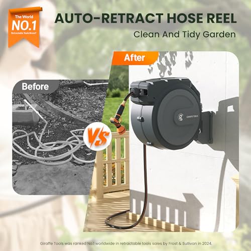 Giraffe Tools Retractable Garden Hose Reel 1/2"100FT Metal bracket - size: 1/2 100FT