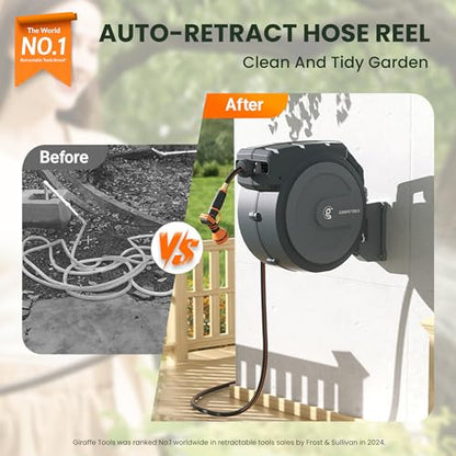 Giraffe Tools Retractable Garden Hose Reel 1/2"100FT Metal bracket - size: 1/2 100FT
