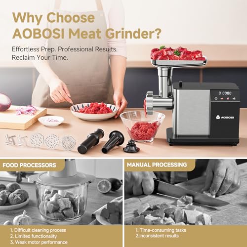 AAOBOSI Electric Meat Grinder w/ 3 Speed Touch Screen Control, 3000W Max - color: Silver