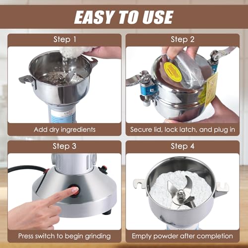 MAOPINER 750W Electric Grain Mill, 150g Stainless Steel Spice Grinder