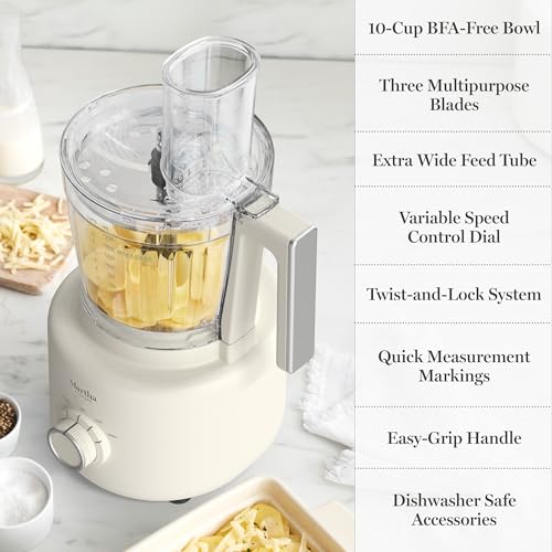 Martha Stewart 10 Cup Food Processor & Electric Chopper, One Touch Pulse - color: Linen Cream