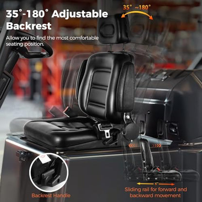 yeesport Universal Forklift Seat, Tractor Mower Seat with Headrest & Belt
