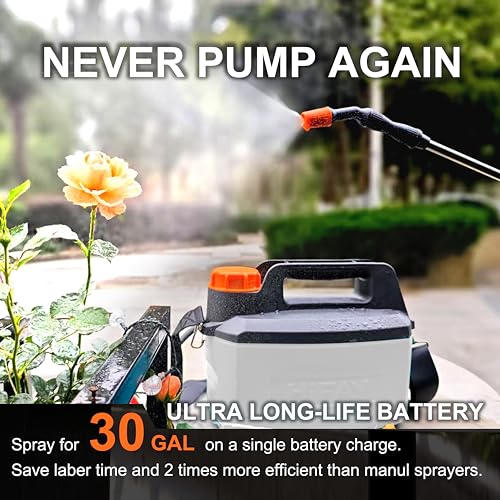 HIFAY ES4-PRO 1Gallon/4L Electric Sprayer, Rechargeable Battery-Powered Sprayer with 304 Stainless Steel Telescopic Rod. The New Model is Waterproof and The Buttons Have Been Updated.(White) - color: White