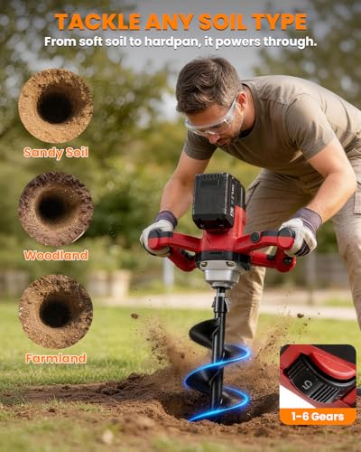 42V Cordless Auger Post Hole Digger with 2x4.5Ah Batteries & Dual Chargers - color: Black