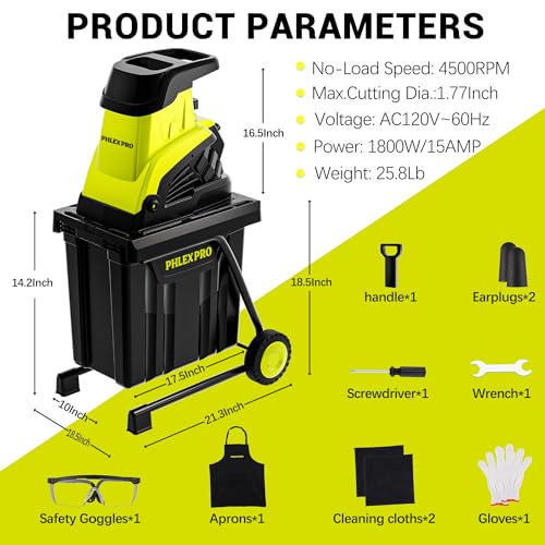 Wood Chipper Shredder, 15-Amp 1.8" Cutting Diameter - color: Green