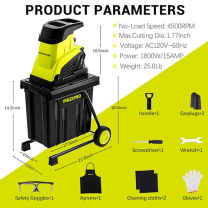 Wood Chipper Shredder, 15-Amp 1.8" Cutting Diameter - color: Green
