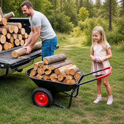 2 Wheel Wheelbarrow, Dual-Wheel Garden Dump Cart with 13" Non-Slip Pneumatic Tires & Ergonomic Padded Handle, Heavy-Duty Home Utility Yard Cart Wagon with 4.5 Cu Ft Capacity for Lawn, Gardening - color: 4.5cbf|black