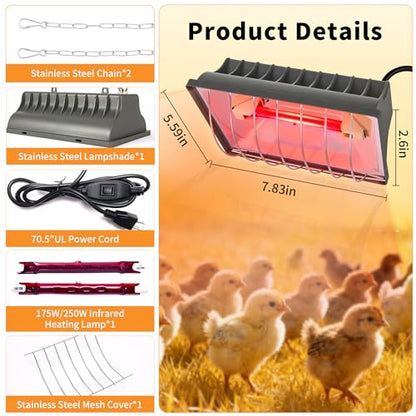 250W Chicken Coop Heat Lamp with Guard & Adjustable Temp - size: 1 Pack