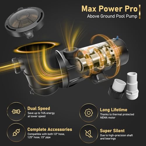 2HP Variable 2-Speed Pool Pump for Above-Ground Pools 115V 5160GPH - color: Charcoal