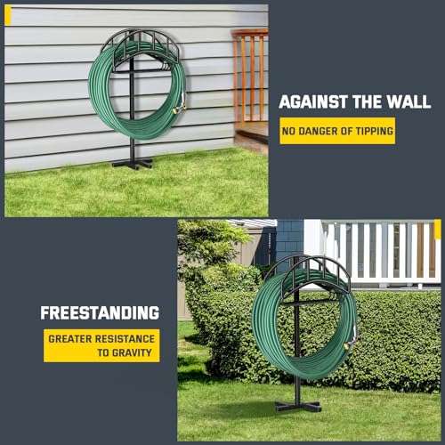 Kesfitt Garden Hose Holder Stand with Tool Storage Basket & 4 Spikes, Detachable Heavy Duty Metal Freestanding Outdoor Organizer for Lawn Yard Water Storage Rack - size: Hose Holder with Basket