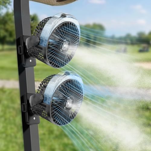BOYISEN 2-Pack Magnetic Golf Cart Fan with Mister 2x Magnets & Secure Strap