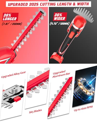 2-in-1 Hedge Trimmer Compatible for Milwaukee 18V, 7.9" & 4.7" Blades - color: Red