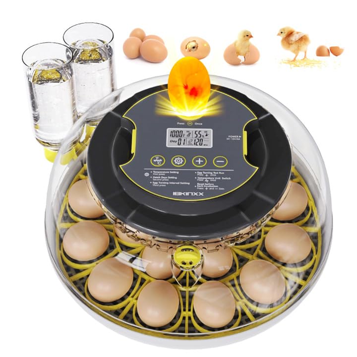 IBKINXX Incubator for Hatching Eggs-18 Egg Capacity, Newly Upgraded Automatic Egg Turner, Temperature & Humidity Control, 360° Viewing for Chicken, Duck and Quail Eggs (Black)