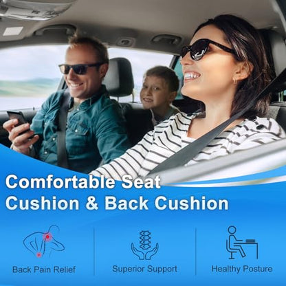 Car Seat Cushion with Back Support Pillow, 1.2'' Memory Foam, Black - size: X-Large