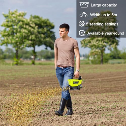 Choerinton Salt Spreader for Ryobi 18V One+ Batteries, Cordless Seed Fertilizer & Ice Melt Spreader, All-Season Power Spreader, Covers Up to 5,000 sq ft, for Driveway Lawn Grass (No Battery)