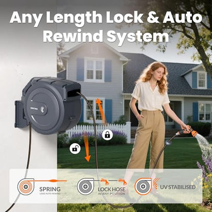 Giraffe Tools Retractable Hose Garden Reel 1/2"100FT Wall Mount Auto Rewind - size: 1/2 100FT