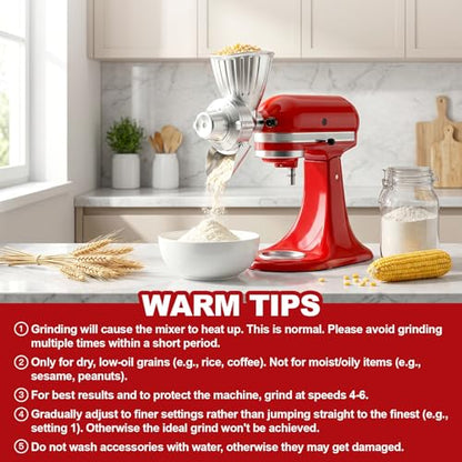 Grain Mill Attachment for KitchenAid, Food-Grade All-Metal 9 Levels