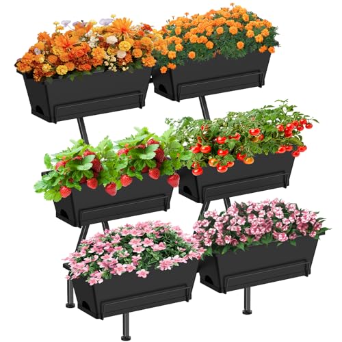 3-Tier Vertical Garden Planter with 6 Boxes, 31" Tall Raised Garden Bed - color: Black, size: 3-Tier