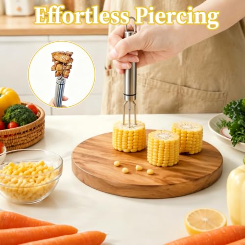 2 Pcs Corn Peeler with Folk, Stainless Steel Stripper Tool for Corn On the Cob, Ergonomic Handle, Kernel Remover Cutter for Fresh or Cooked Cobs, Multifunctional Kitchen Gadget