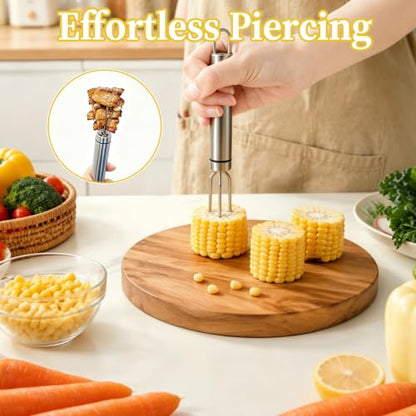 2 Pcs Corn Peeler with Folk, Stainless Steel Stripper Tool for Corn On the Cob, Ergonomic Handle, Kernel Remover Cutter for Fresh or Cooked Cobs, Multifunctional Kitchen Gadget