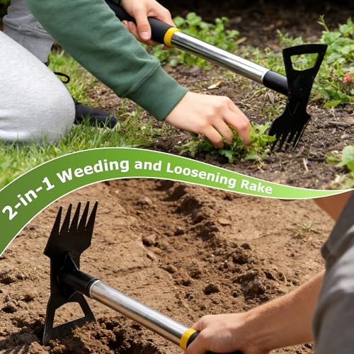 Weed Puller Tool, 2-in-1 Weeding Tool for Deep Root Removal, Garden Tools - size: 5-tooth short handle