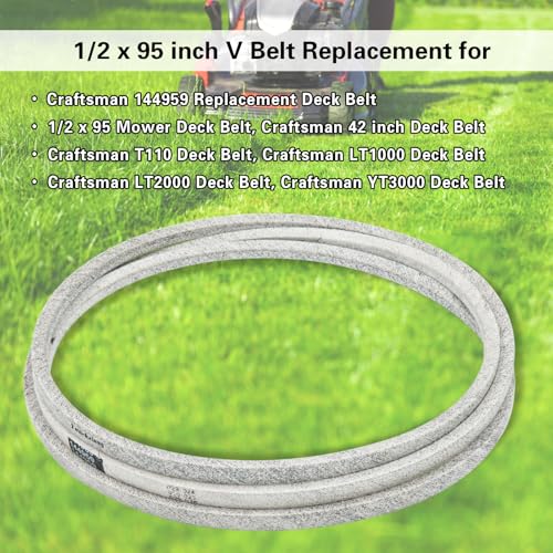 532144959 Deck Belt Kevlar for 144959 Craftsman Deck Belt, Craftsman 42 inch Riding Mower LT1000, LT2000, YT3000, DYT4000, Replaces 130801, 160855, 138255, 532138255 - Aramid Cord, 1/2'' x 95'' - size: 1/2" x 95"