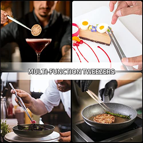 MSY BIGSUNNY Stainless Steel Food Tweezers Multi-function Cooking Tongs Kitchen Serving Tong (12" Round & 12" Pointed Tweezers) - size: 12" Round & 12" Pointed Tweezers - 2 Piece Set