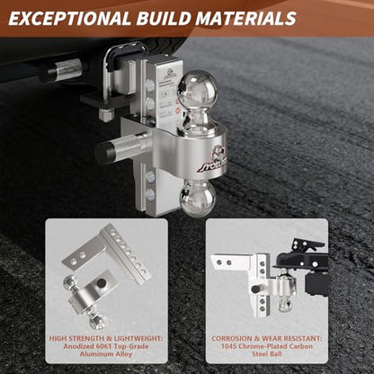Adjustable Aluminum Hitch Mount for 2" Receiver, 6" Drop/Rise - size: 2" Receiver – 6" Drop/Rise