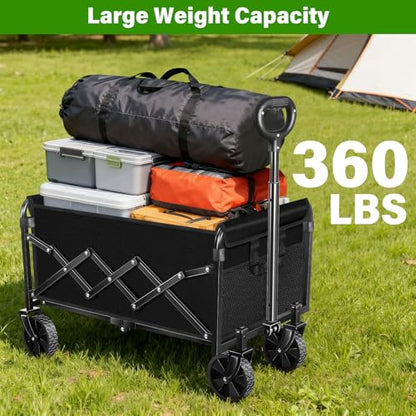 Collapsible Wagon Cart, Folding Cart with 360LBS Capacity, Black - color: Black